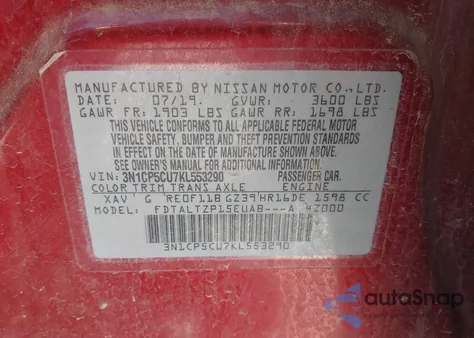 2019 Nissan Kicks Sr from USA, damaged, VIN 3N1CP5CU7KL553290